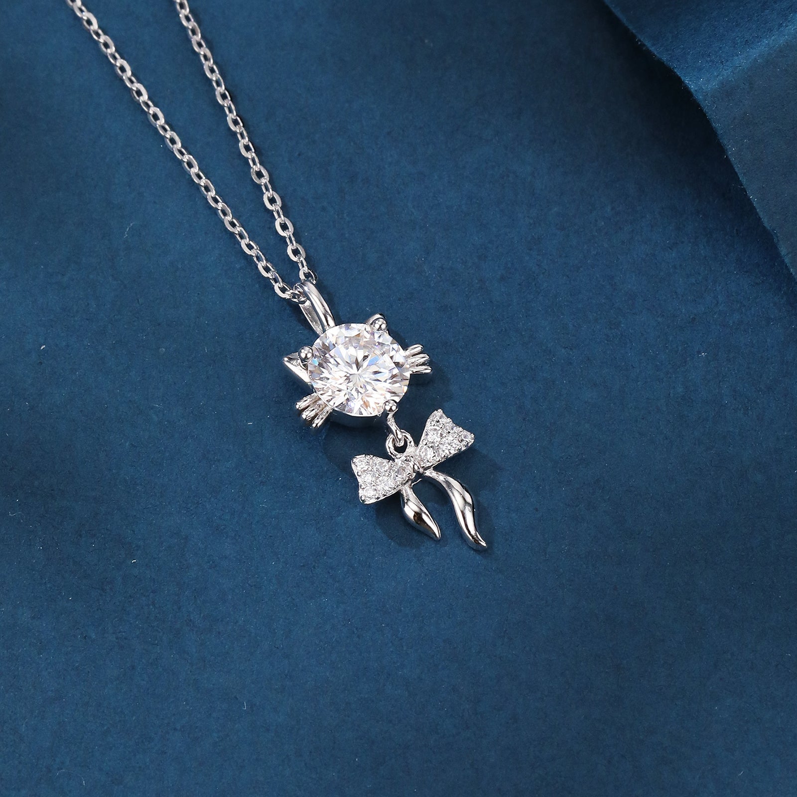 Moissanite Cat Pendant Necklace – moissanite necklace, side detail