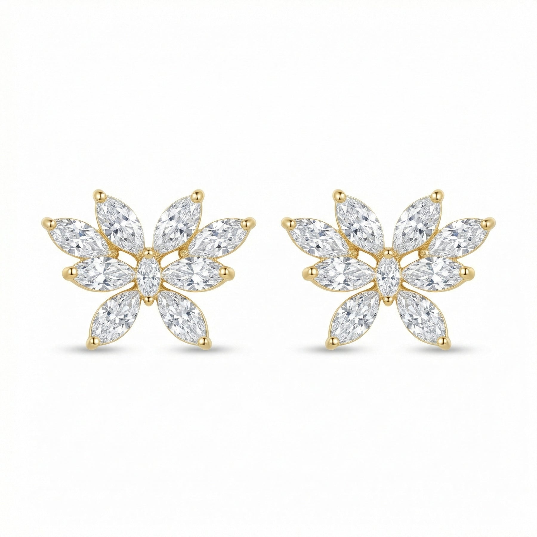 Marquise Diamond Butterfly Studs – sterling silver earrings, side detail