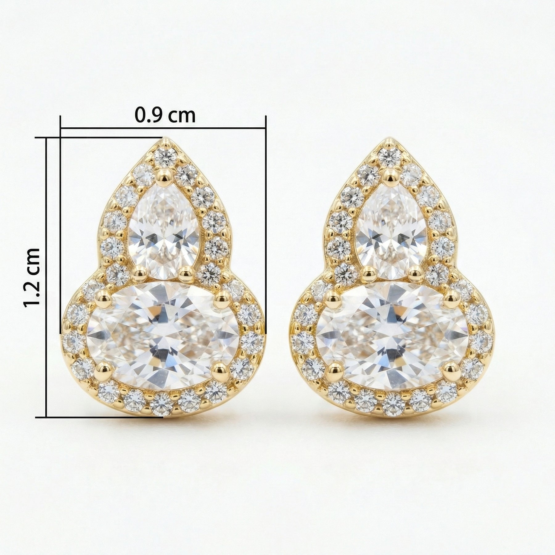 Pear and Oval Moissanite Halo Studs – moissanite earrings, close-up