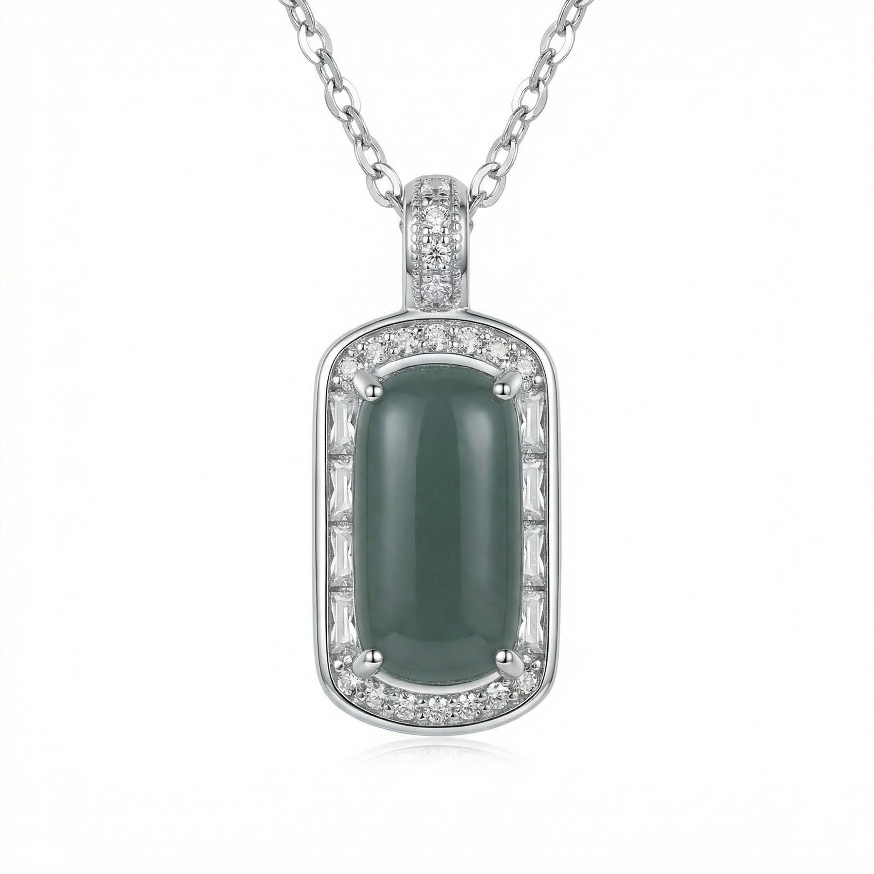 Oval Emerald Jade Cabochon Necklace – jade necklace, side detail