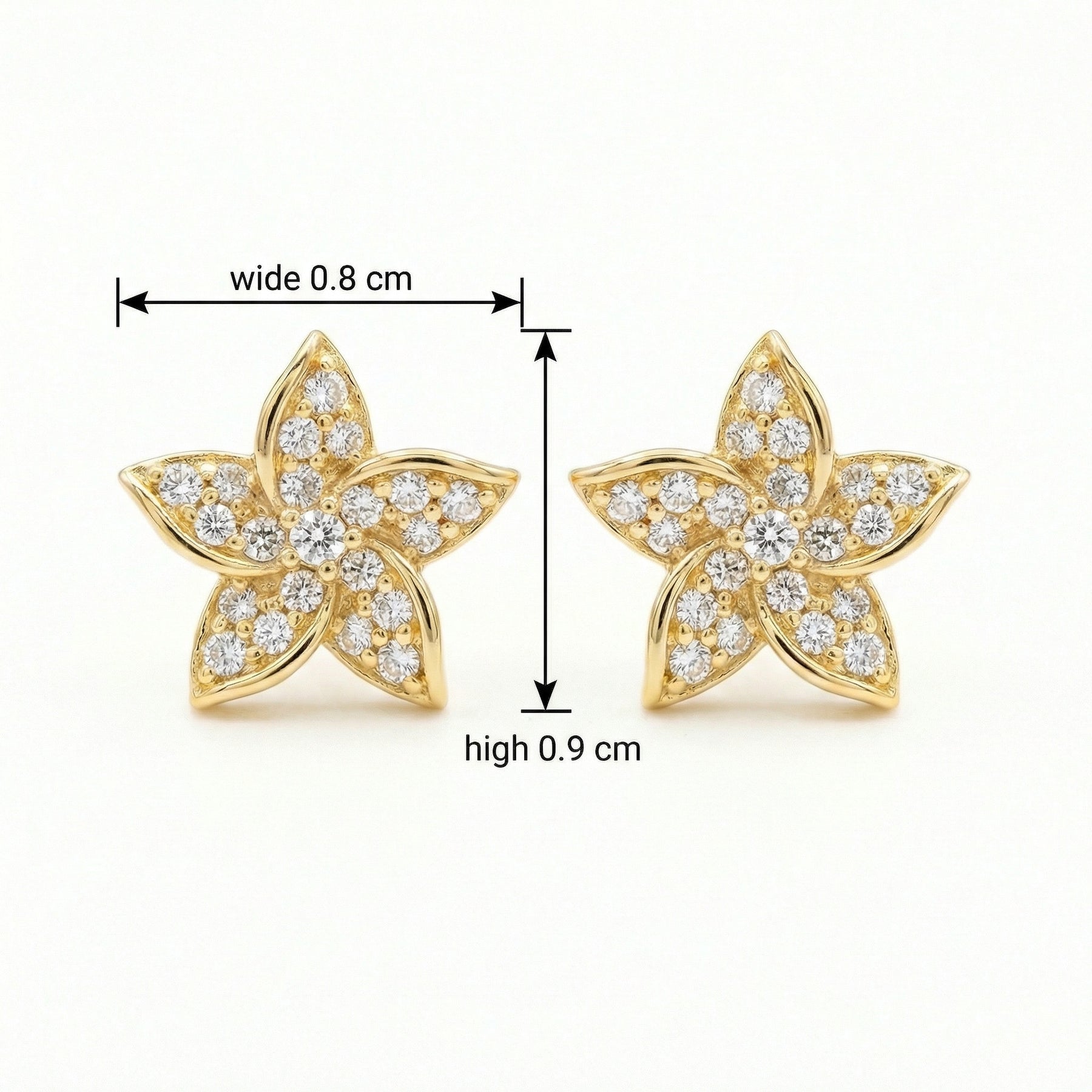 Five-Petal Floral Diamond Studs – sterling silver earrings, close-up