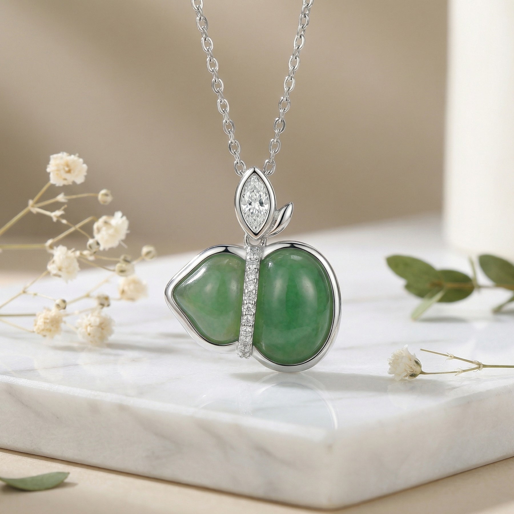Apple Green Jade Diamond Necklace – jade necklace, front view