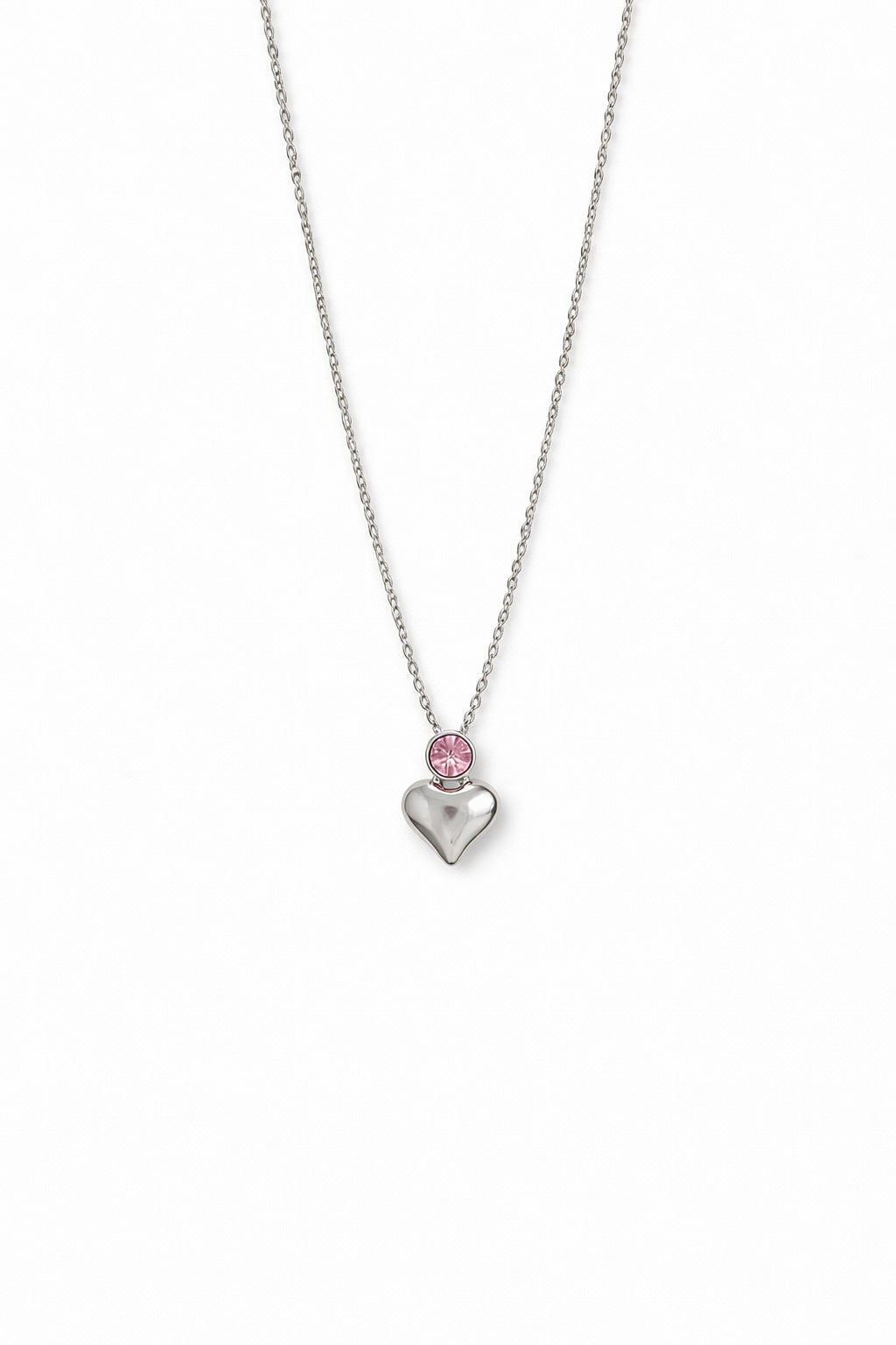 Stainless Steel Pink Stone Heart Necklace – sterling silver necklace