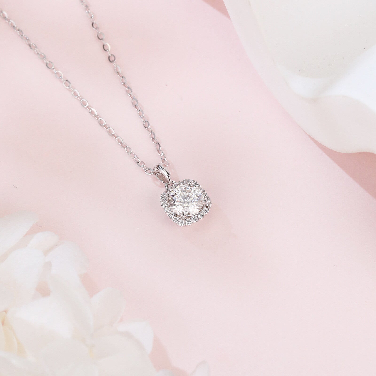 Square Halo Moissanite Necklace – moissanite necklace, close-up