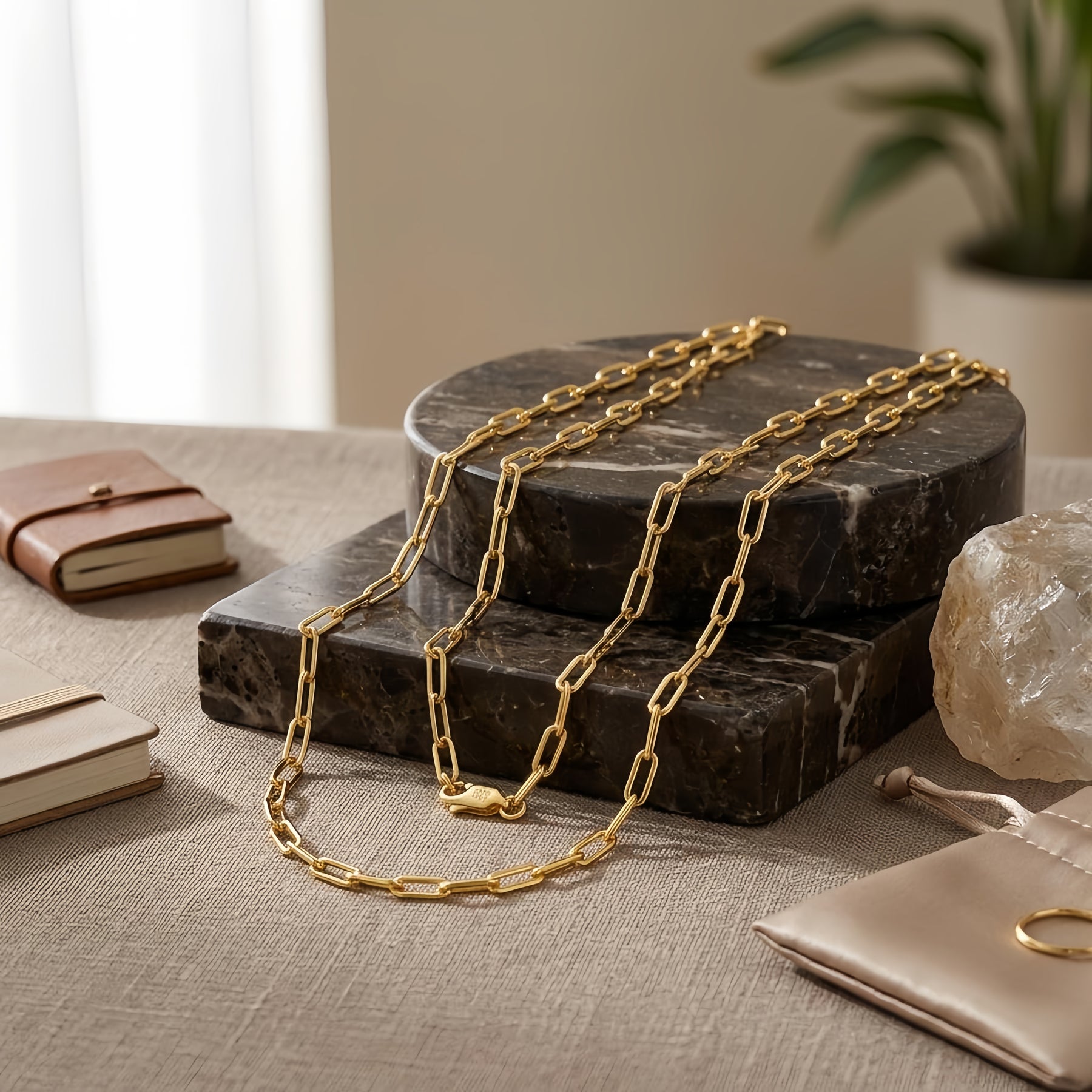 18K Gold Paperclip Chain Necklace – gold-plated necklace, close-up
