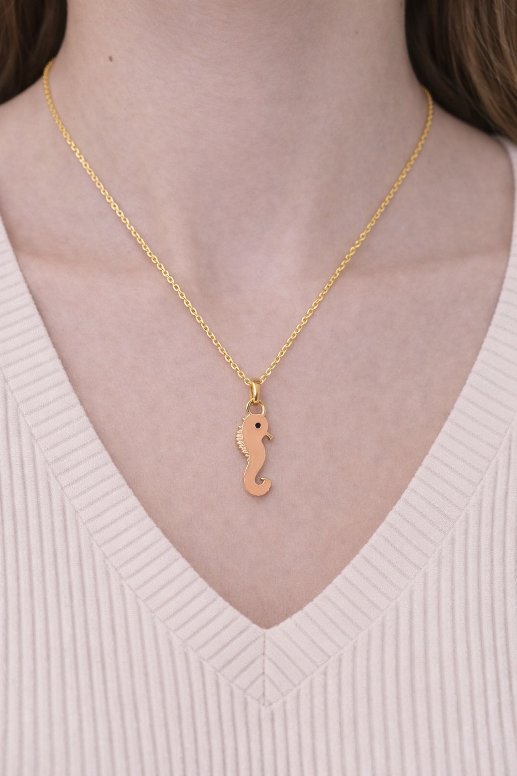 Stainless Steel Enamel Seahorse Necklace – sterling silver necklace, side detail
