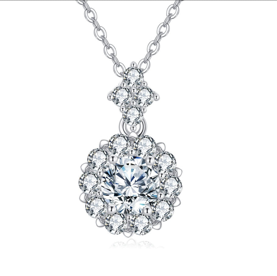 Round Moissanite Halo Necklace – moissanite necklace