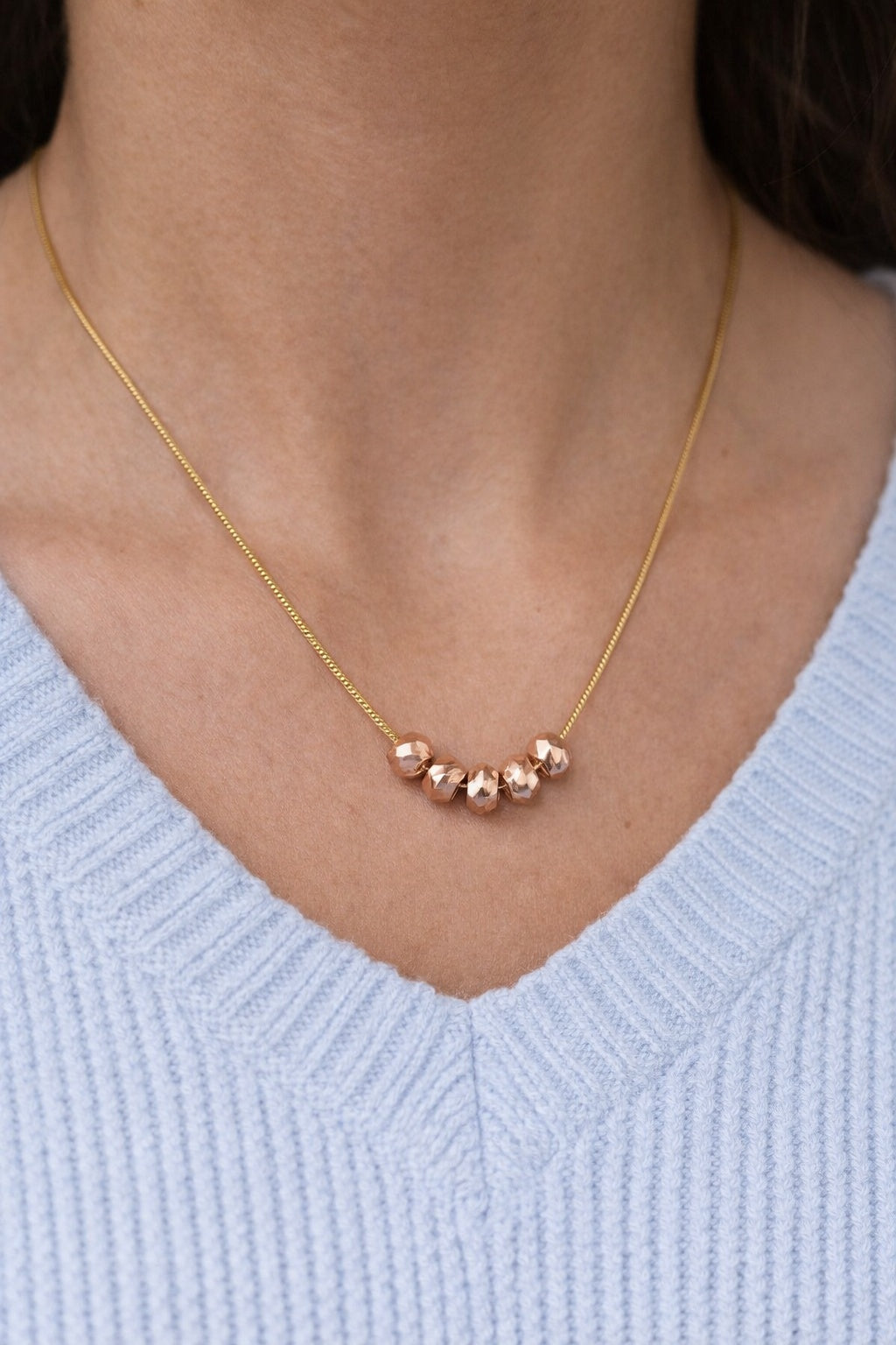 Stainless Steel Beaded Necklace – sterling silver necklace, front view