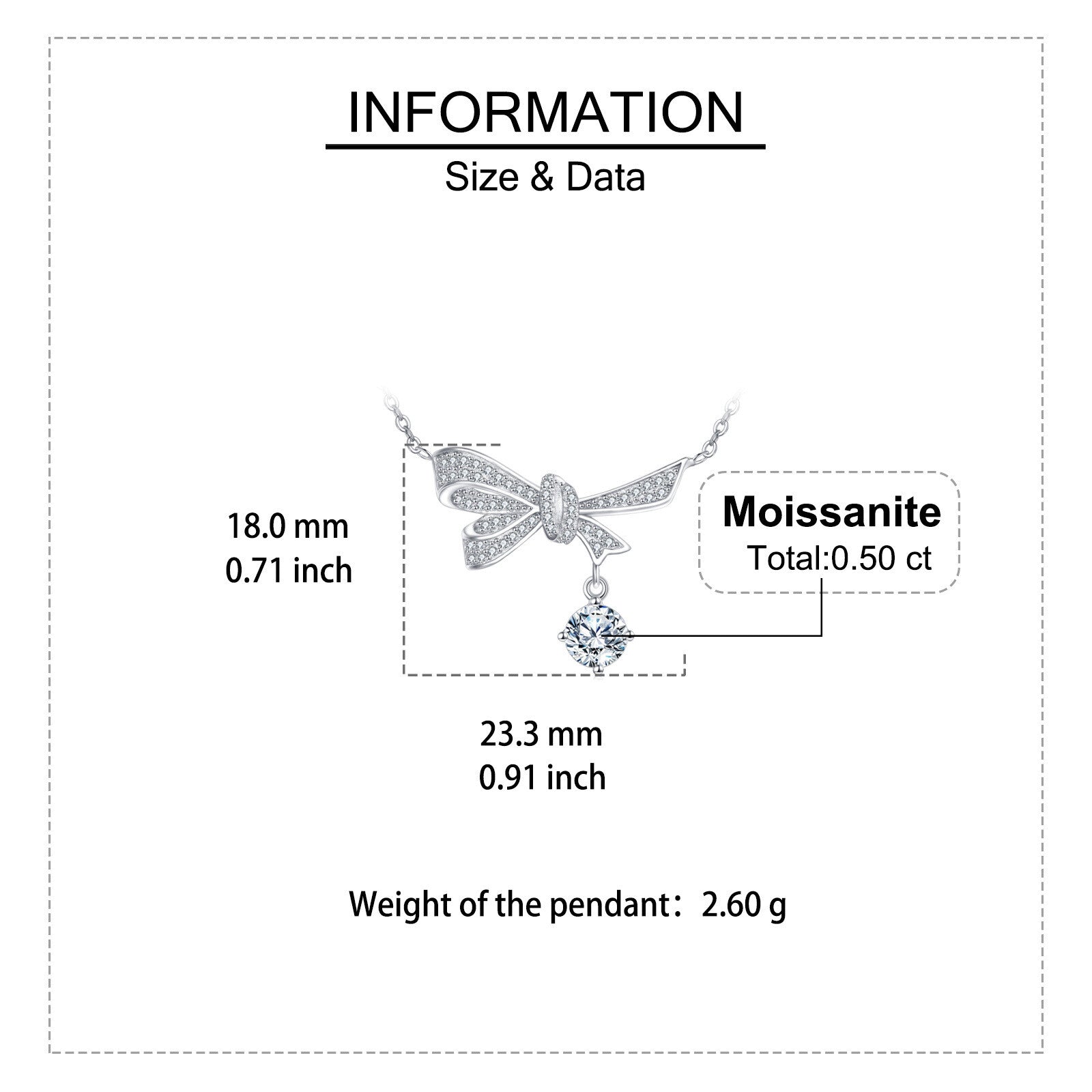 Silver Bow Necklace with Moissanite Charm – moissanite necklace, close-up