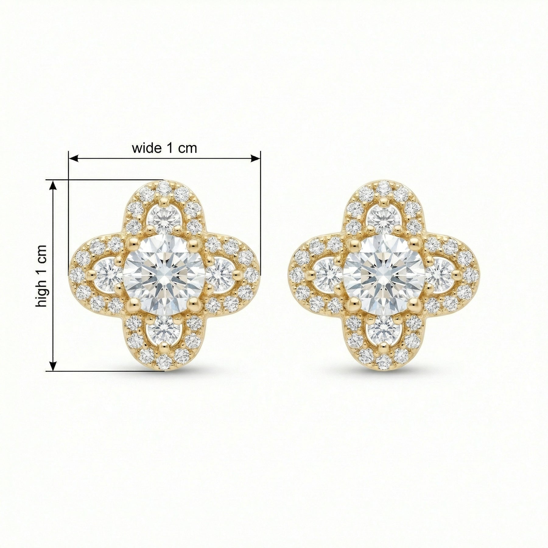 Quatrefoil Diamond Halo Stud Earrings – sterling silver earrings, close-up