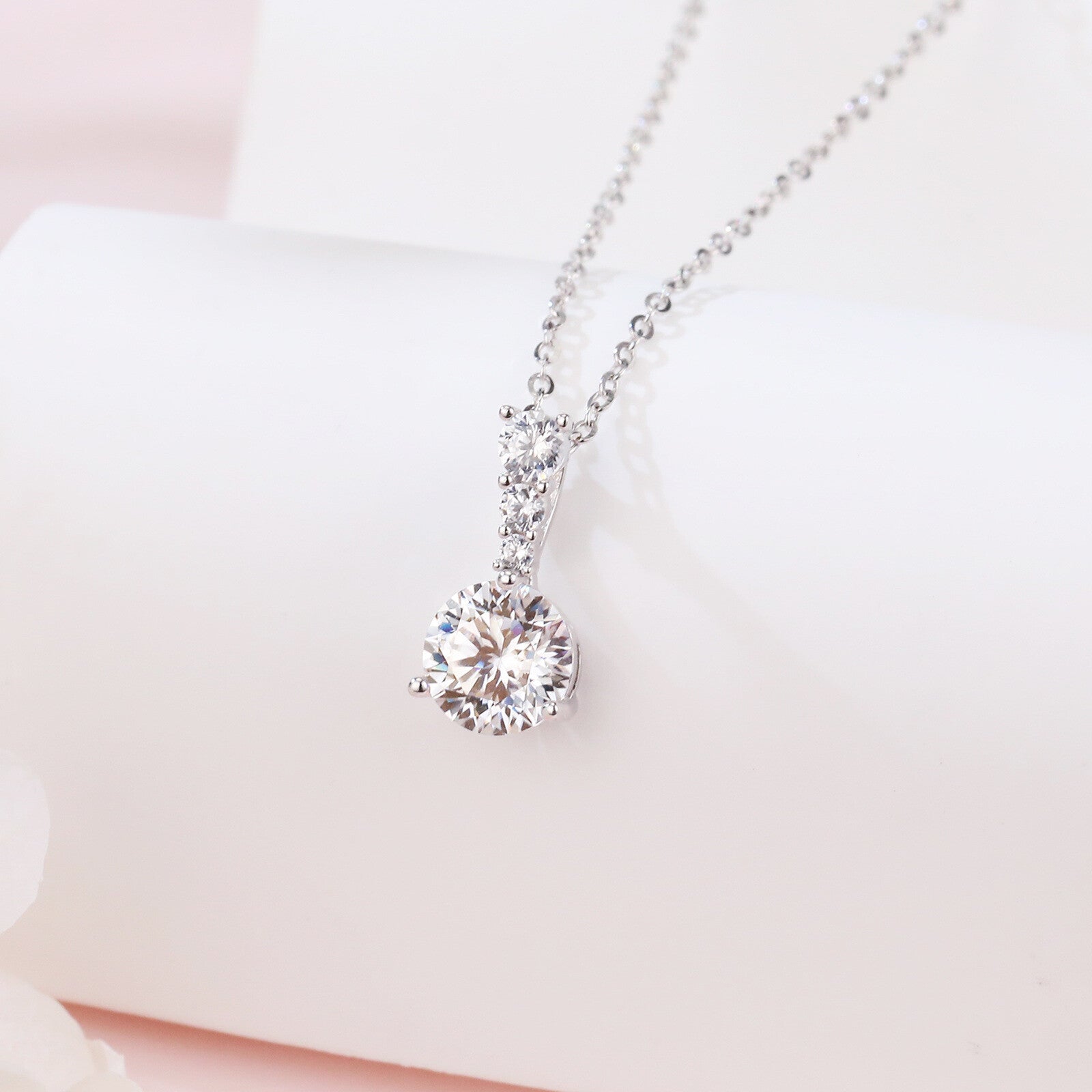 Triple Moissanite Graduated Necklace – moissanite necklace, side detail