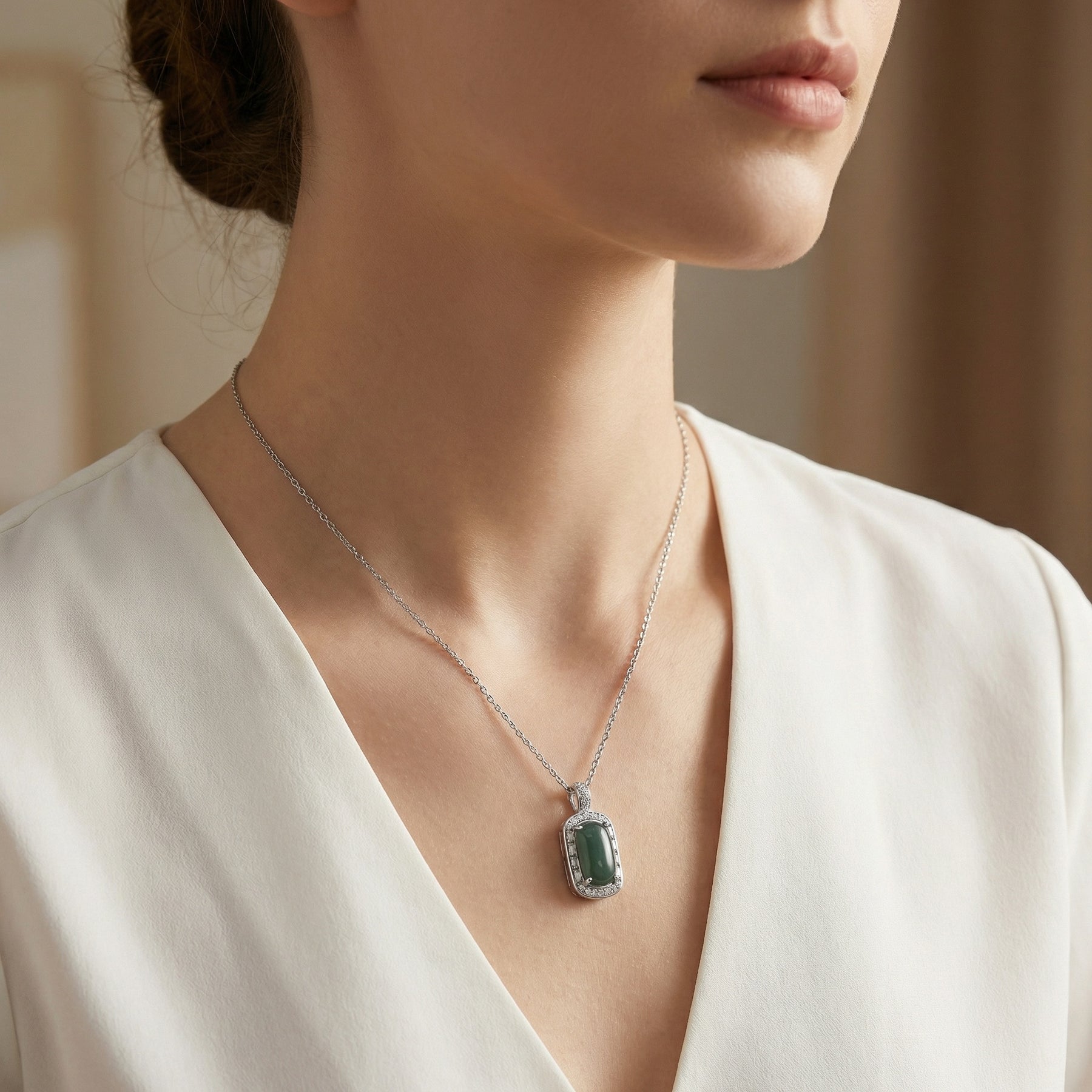 Oval Emerald Jade Cabochon Necklace – jade necklace