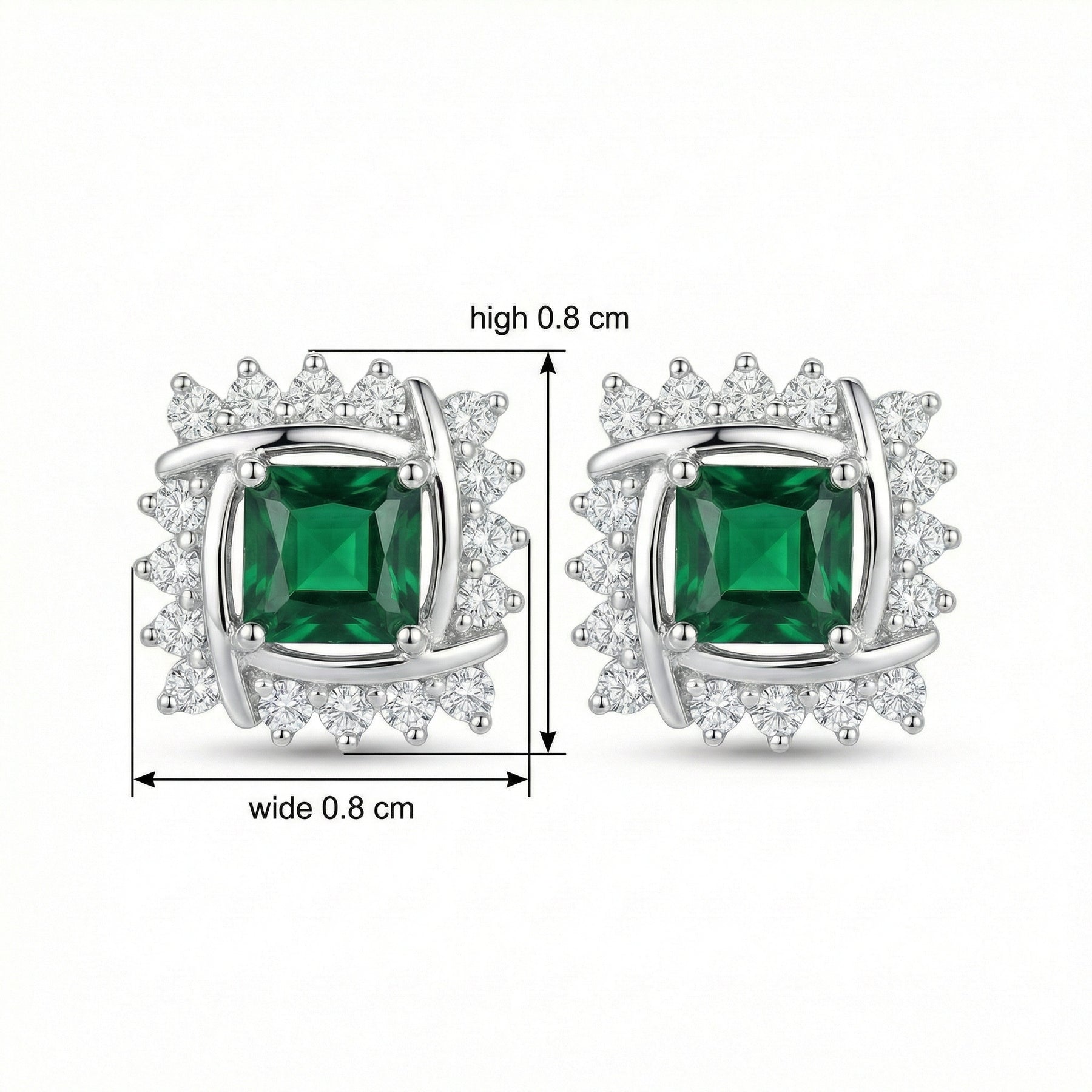Square Emerald Interlocking Halo Studs – emerald earrings