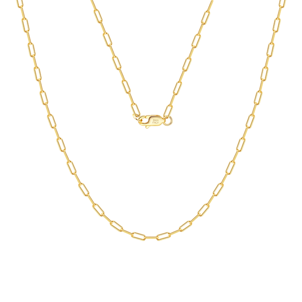 18K Gold Paperclip Chain Necklace – gold-plated necklace, front view