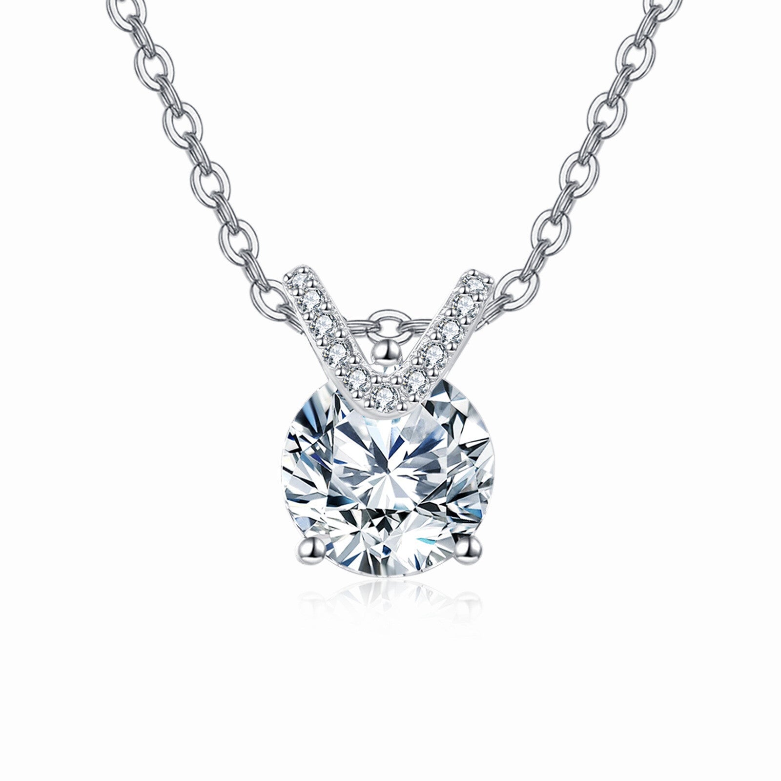 Solitaire Moissanite V-Chain Necklace – moissanite necklace, styling detail