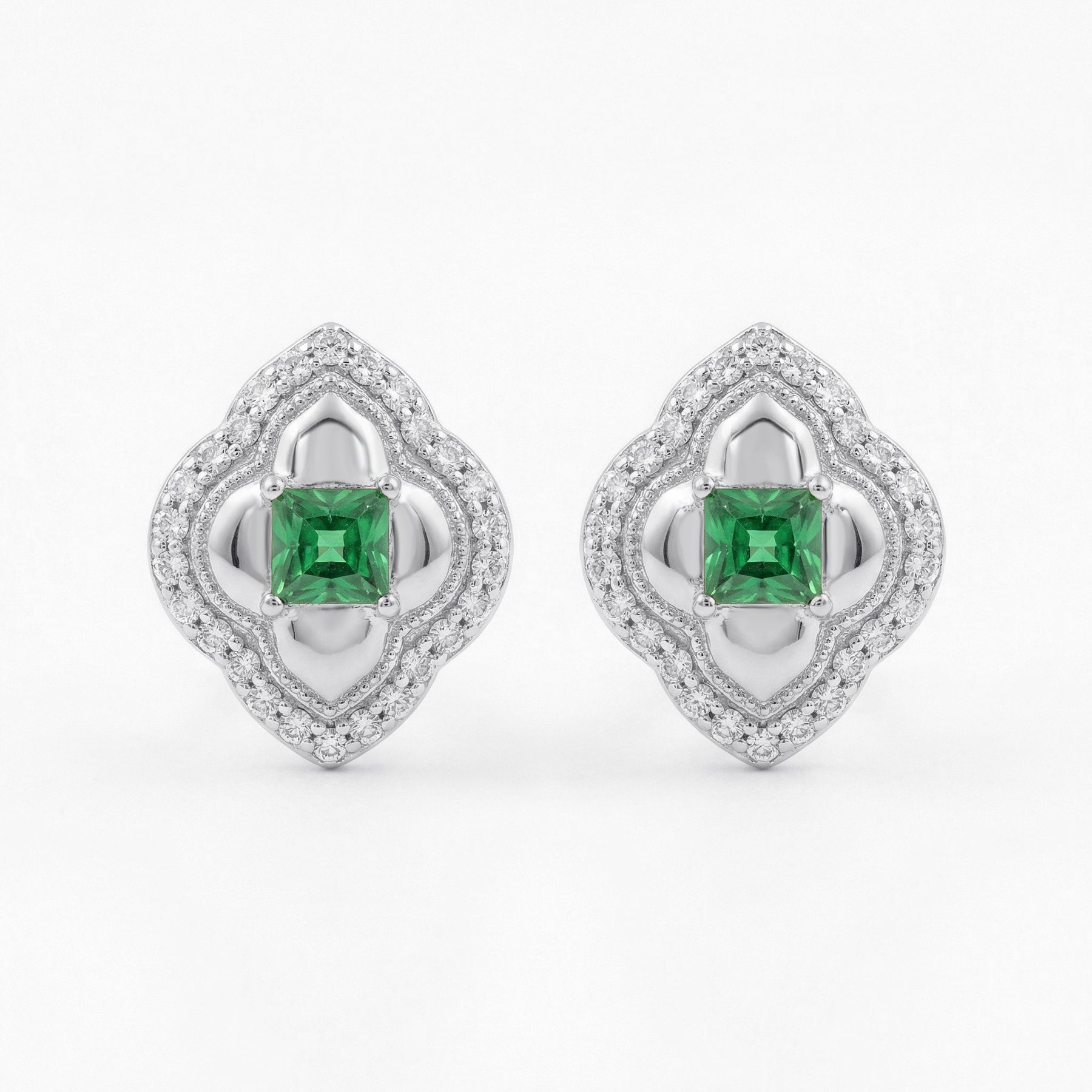 Emerald Quatrefoil Halo Stud Earrings – emerald earrings
