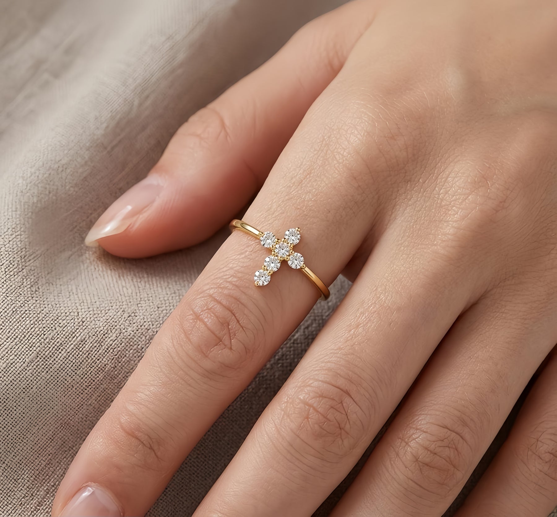 Gold Cross Ring with CZ Accents – zircon ring