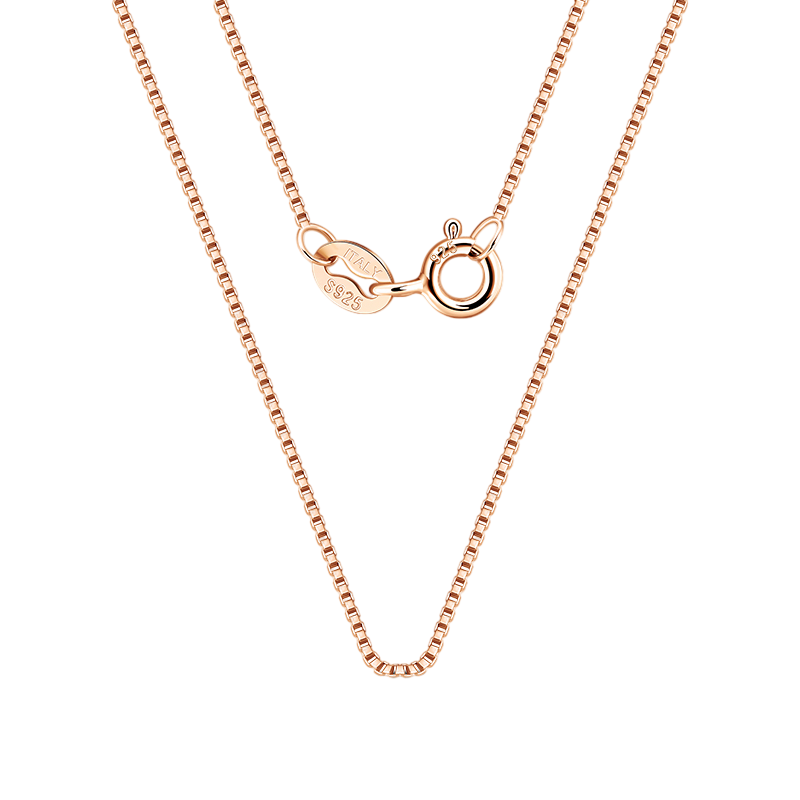 Rose Gold Box Chain Necklace – sterling silver necklace, close-up