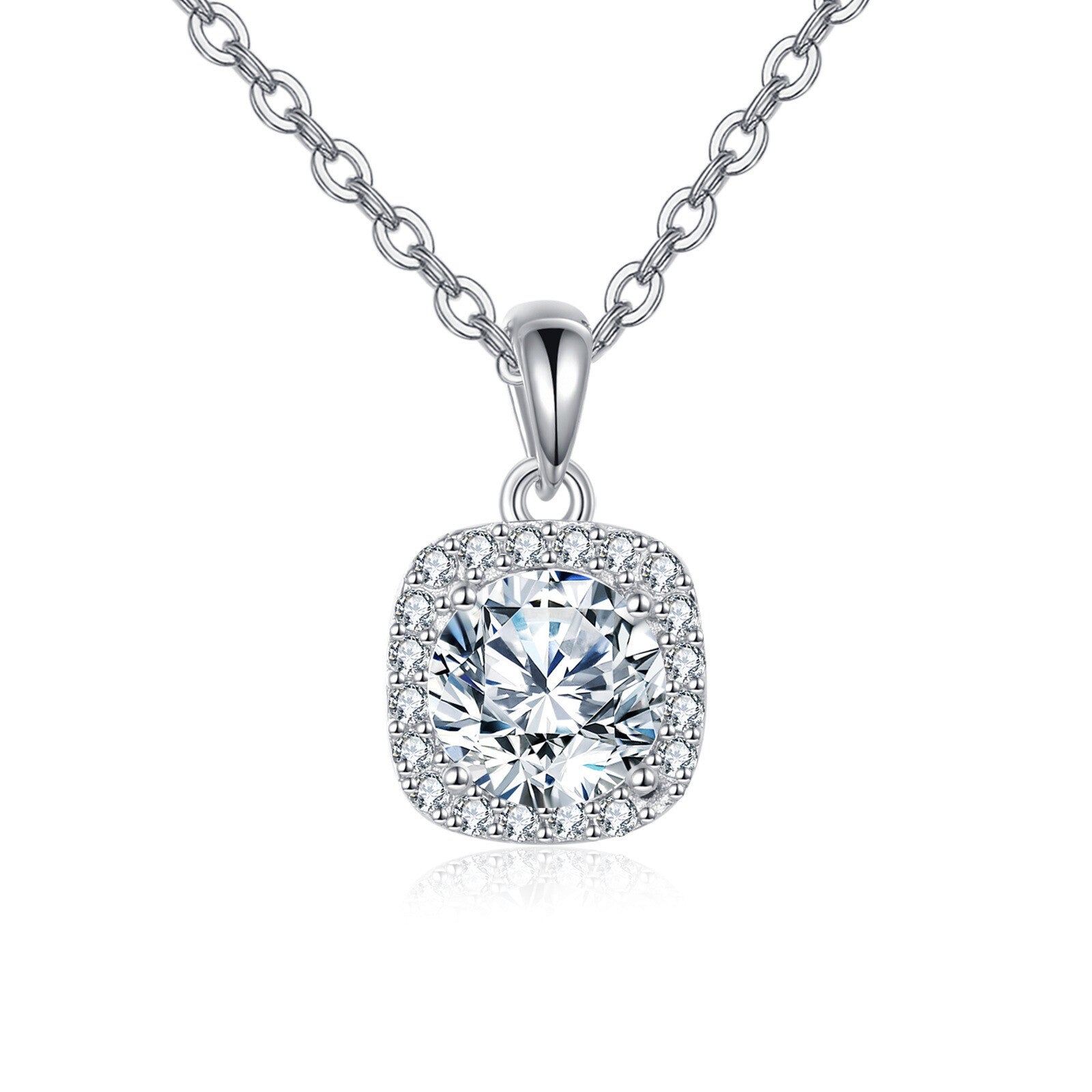 Square Halo Moissanite Necklace – moissanite necklace, front view