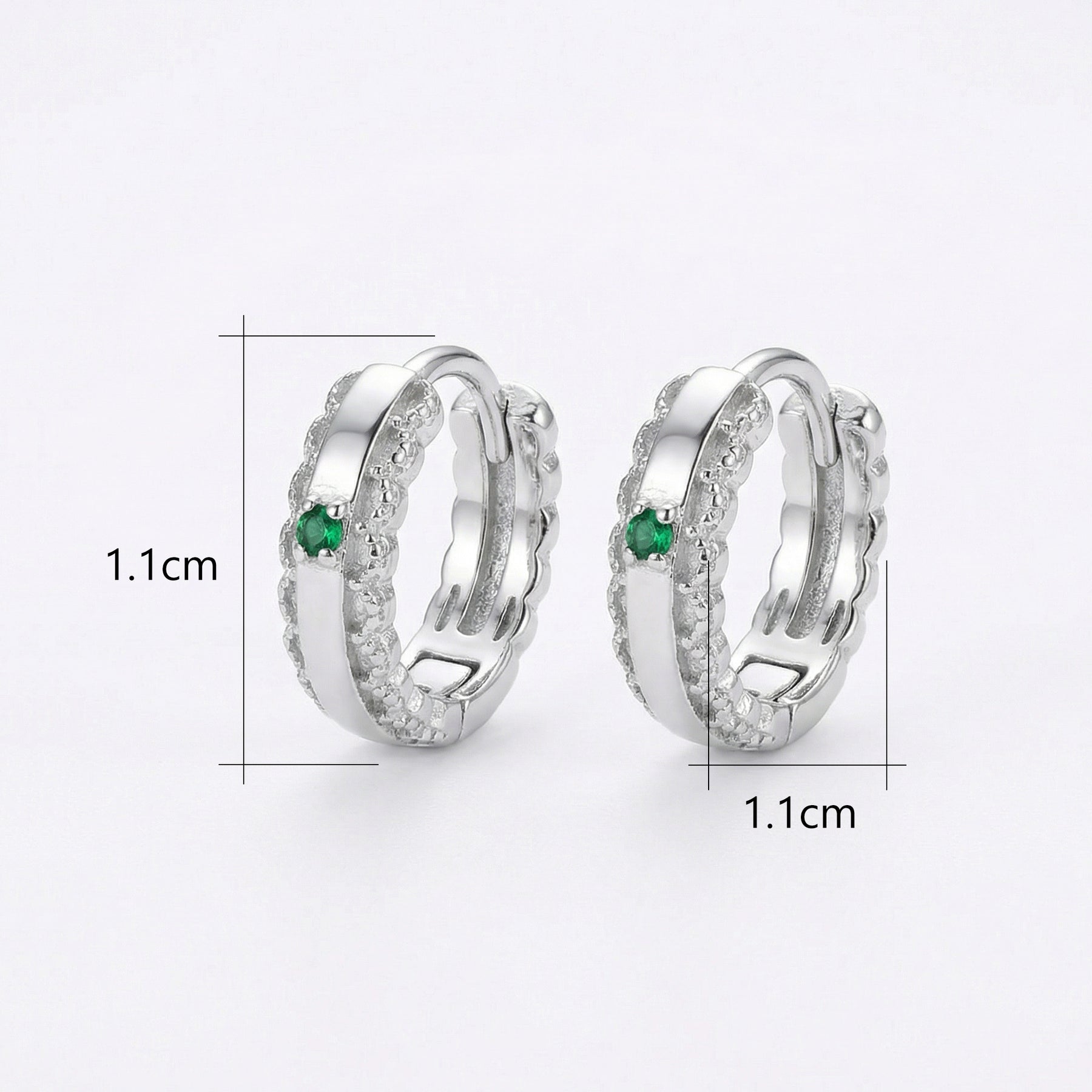 Green Emerald Huggie Hoop Earrings – emerald earrings, side detail
