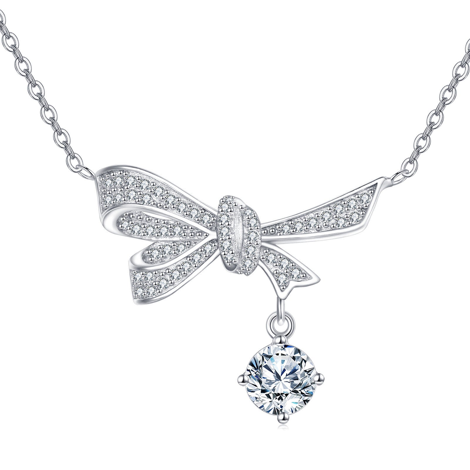 Silver Bow Necklace with Moissanite Charm – moissanite necklace, craftsmanship detail