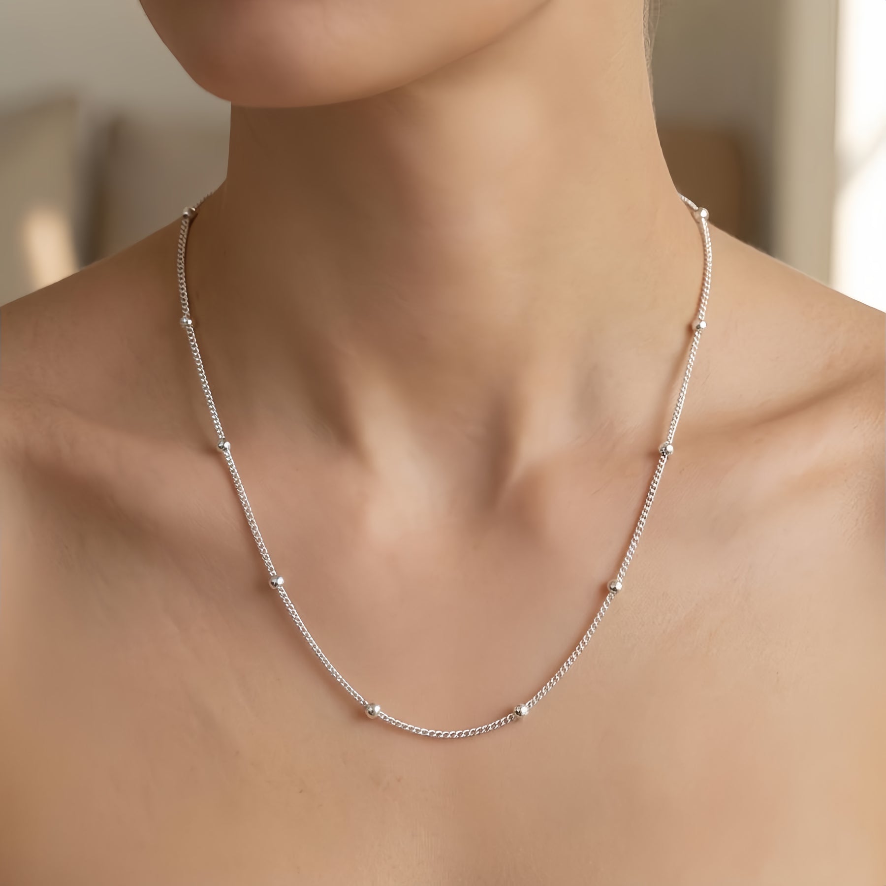 Italian Gold Beaded Chain Necklace – gold-plated necklace, front view