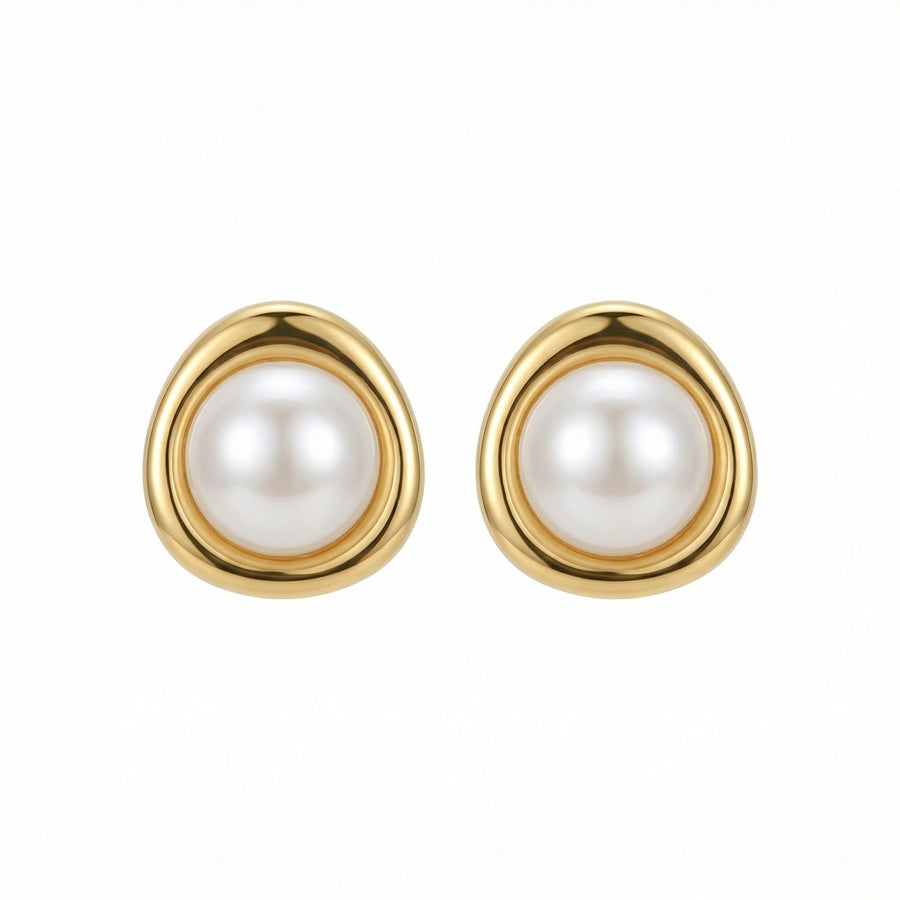 Pearl Studs in Sculptural Gilded Setting – pearl earrings