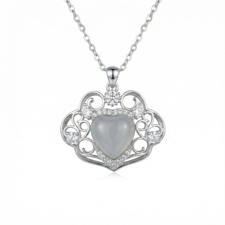 Ornate Heart Moonstone Necklace – sterling silver necklace