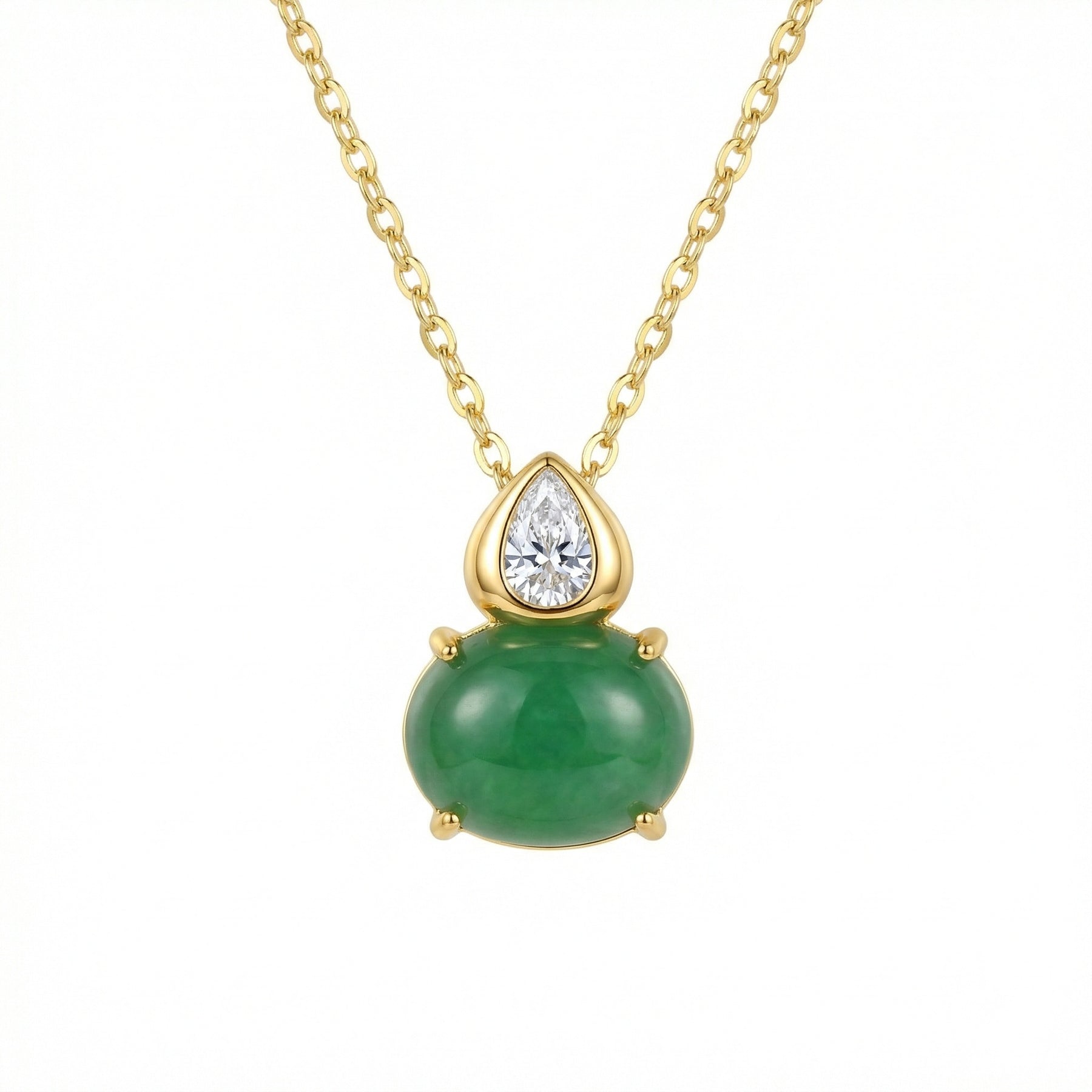 Pear-Shaped Jadeite Diamond Necklace – jade necklace, front view