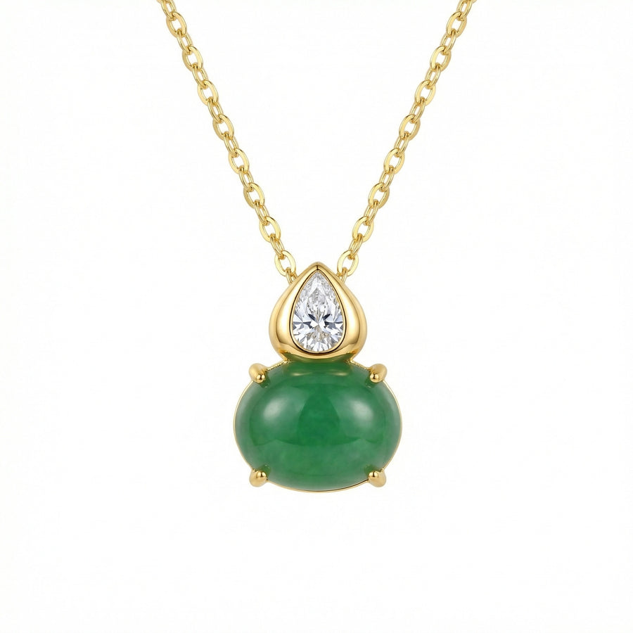 Pear-Shaped Jadeite Diamond Necklace – jade necklace, front view
