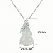 White Jade Gourd Necklace, Diamond Leaves – jade necklace, front view