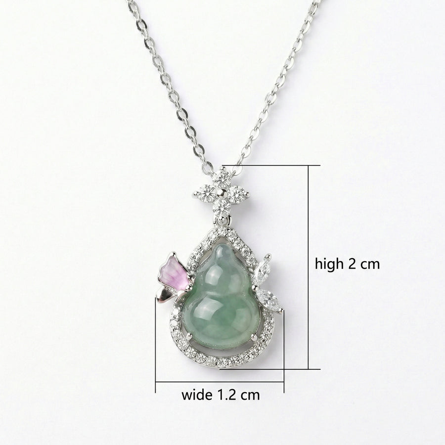 Jadeite Gourd Necklace with Pink Detail – jade necklace, front view