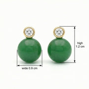 Green Jade Sphere Diamond Accent Studs – jade earrings, close-up