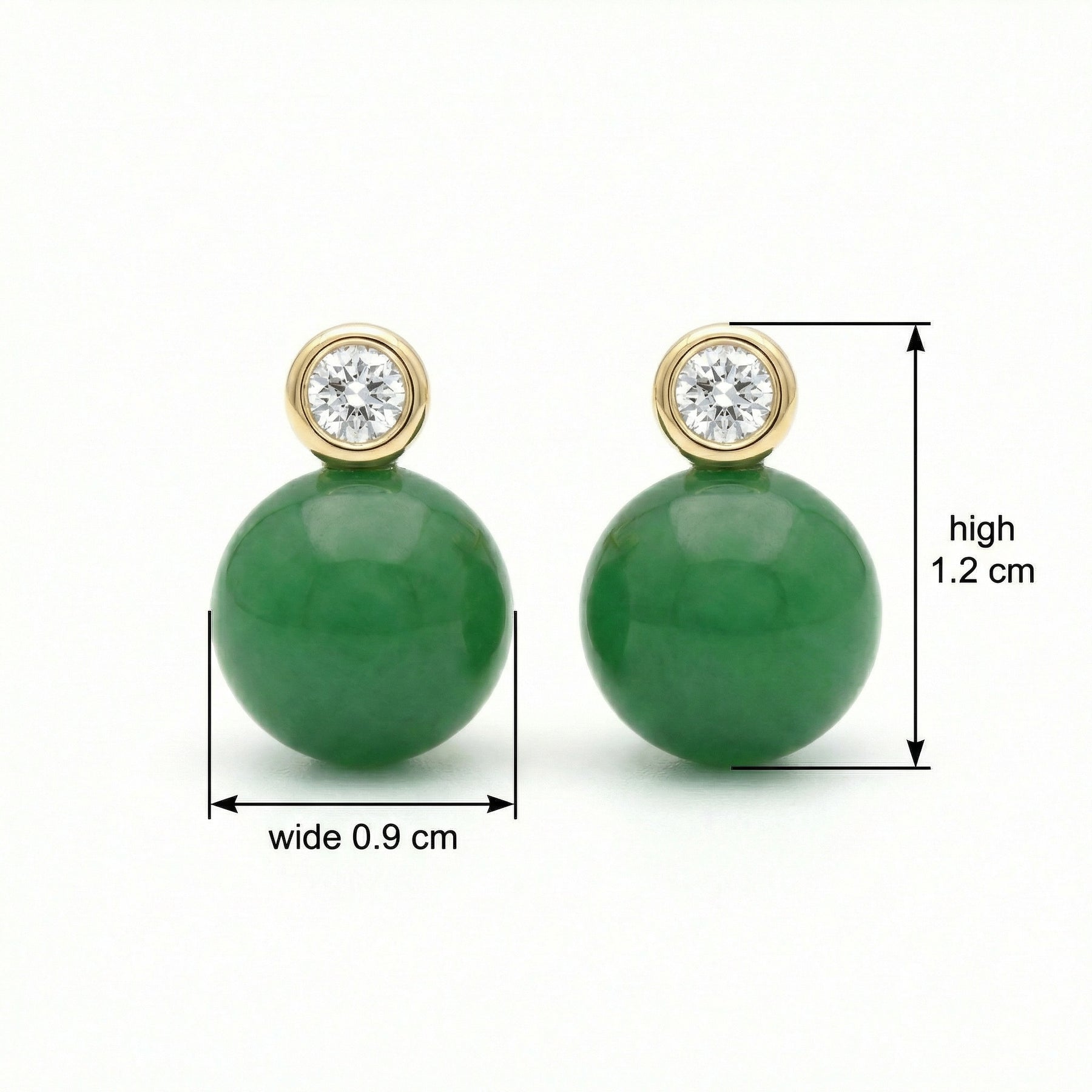 Green Jade Sphere Diamond Accent Studs – jade earrings, close-up