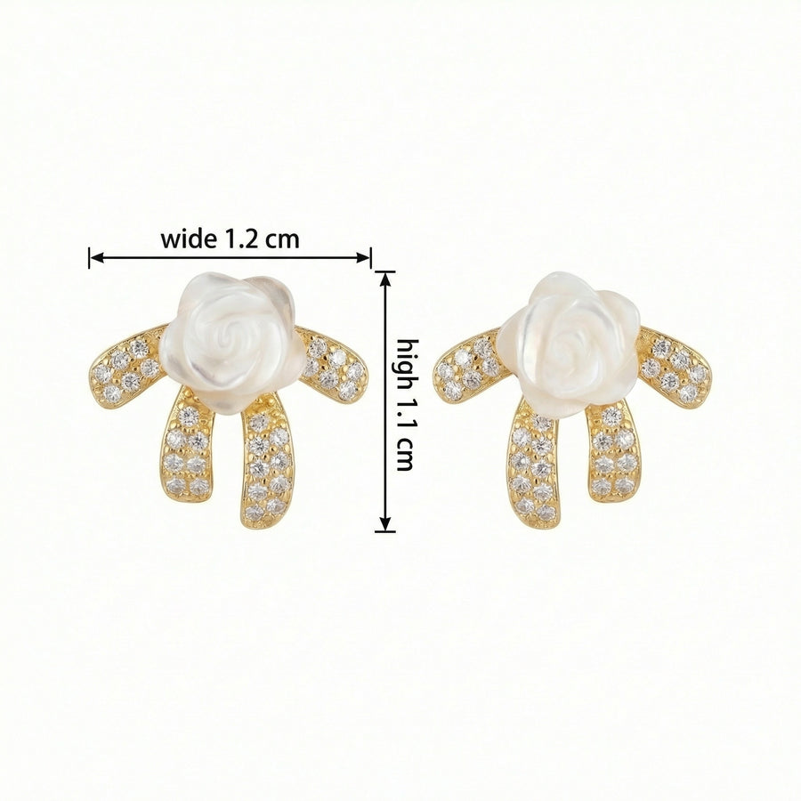 Mother-of-Pearl Rose Bow Studs – mother-of-pearl earrings, front view