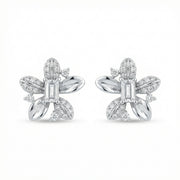Emerald-Cut Floral Stud Earrings – sterling silver earrings, close-up