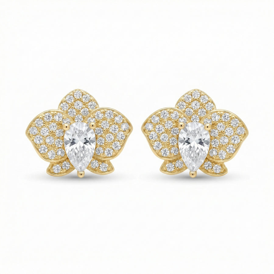 Orchid Blossom Pear-Cut Studs – sterling silver earrings, front view