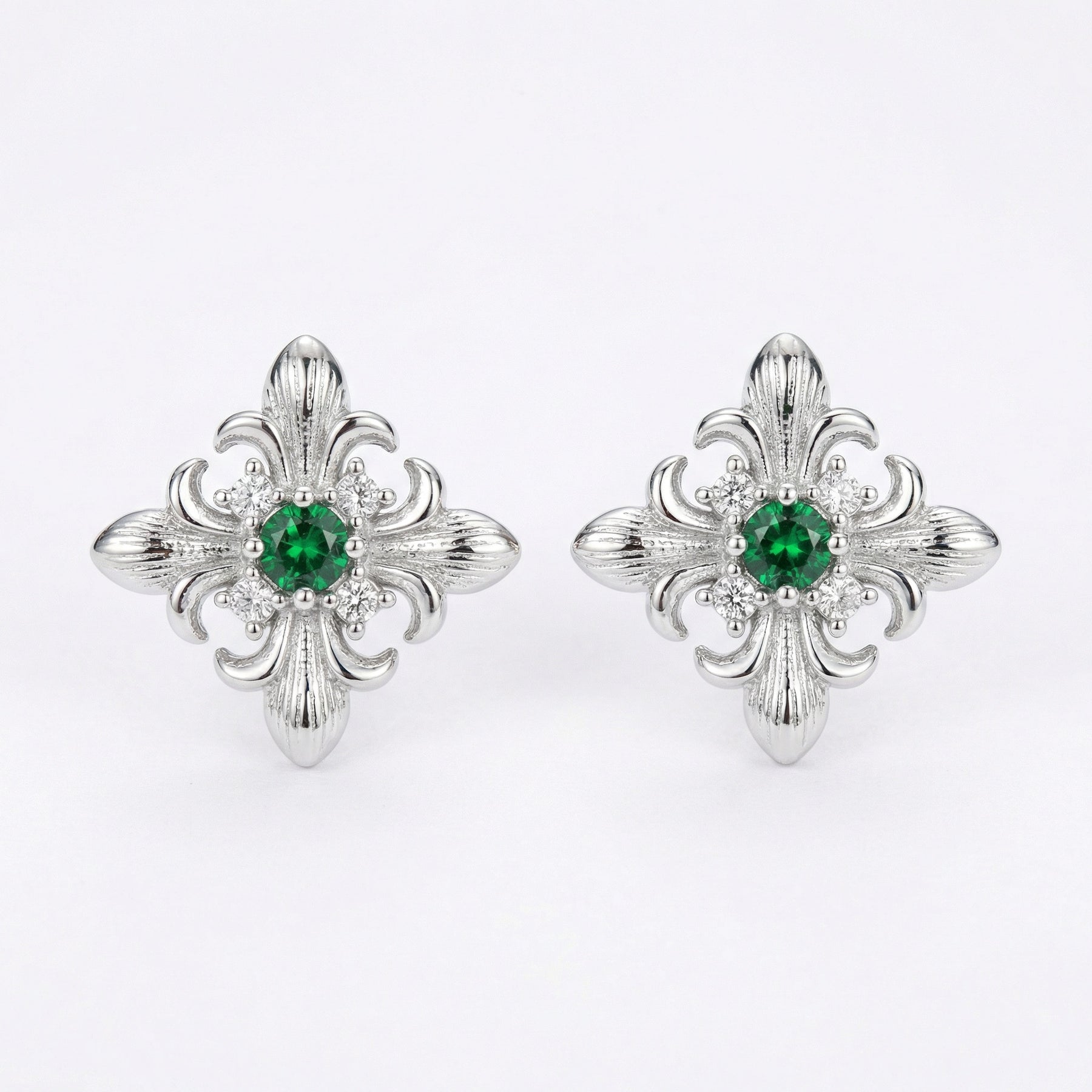 Vintage Fleur-de-Lis Emerald Studs – emerald earrings