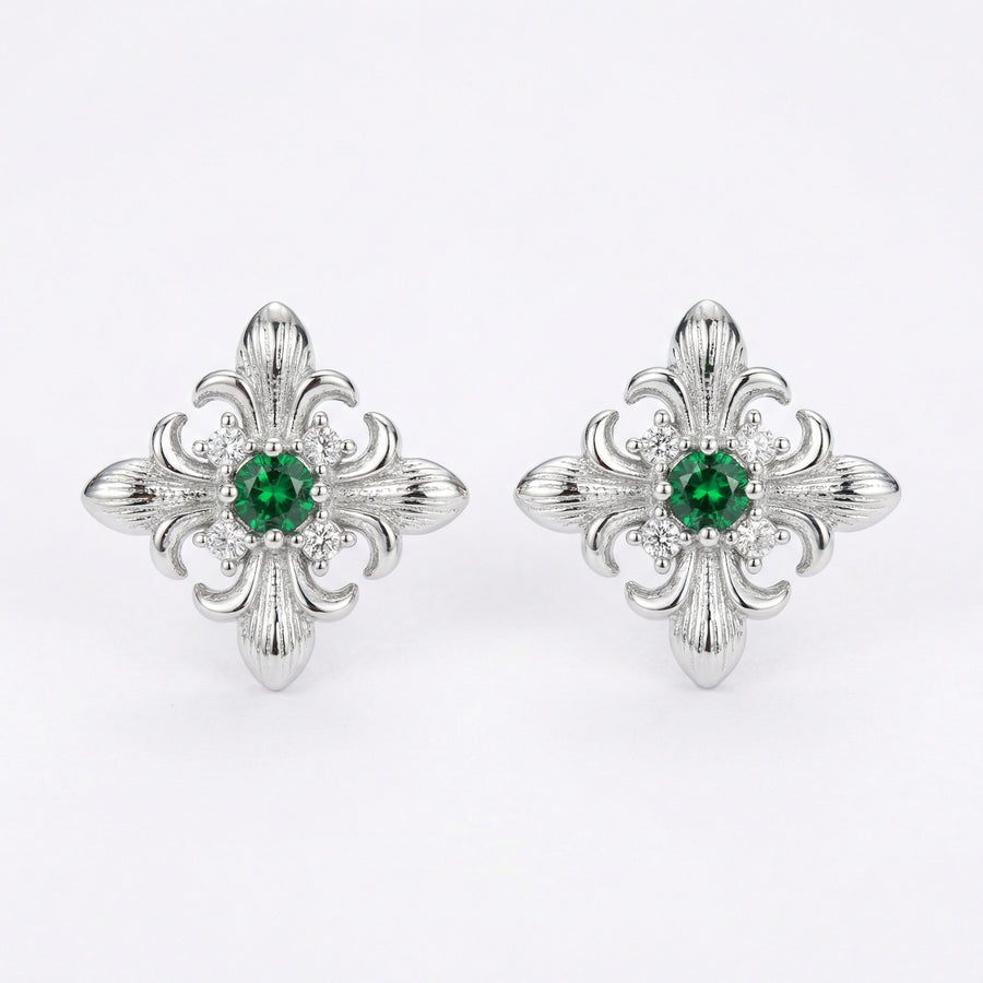 Vintage Fleur-de-Lis Emerald Studs – emerald earrings