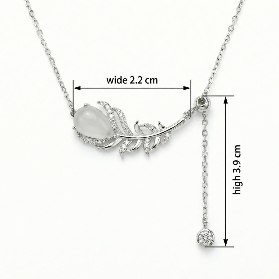 Feather Pendant Necklace with Moonstone – sterling silver necklace, front view