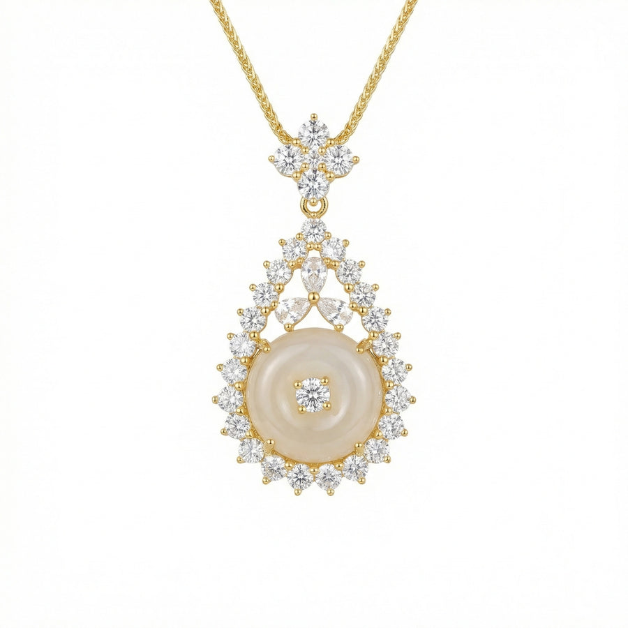 Halo Teardrop Pendant Necklace – sterling silver necklace, front view