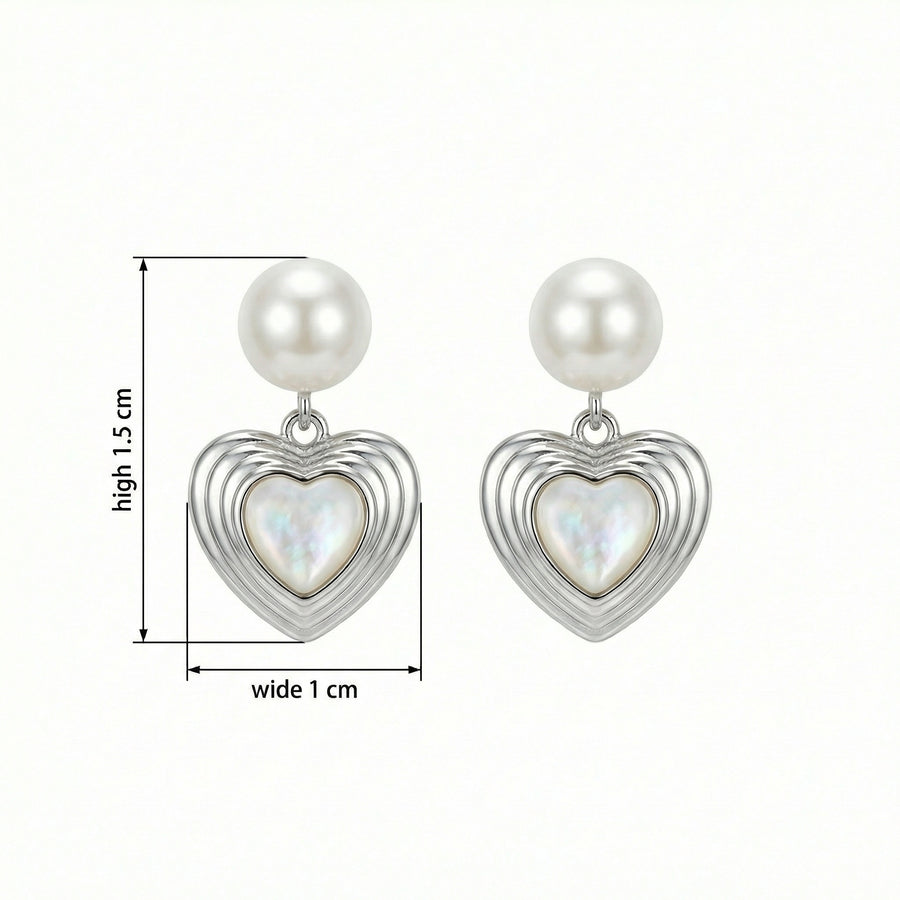 Pearl and Mother-of-Pearl Heart Drops – mother-of-pearl earrings, front view