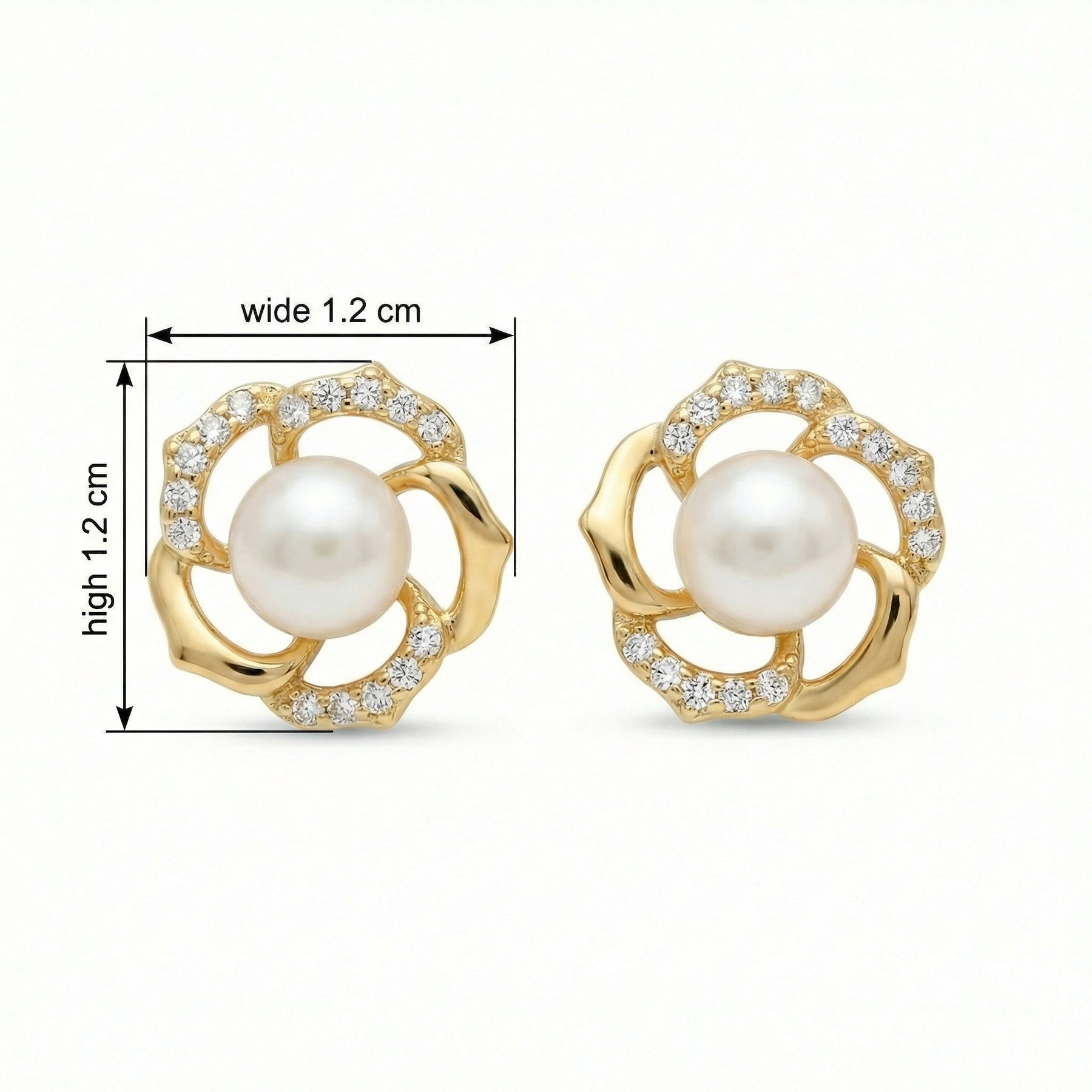 Floral Pearl Diamond Accent Studs – pearl earrings, close-up