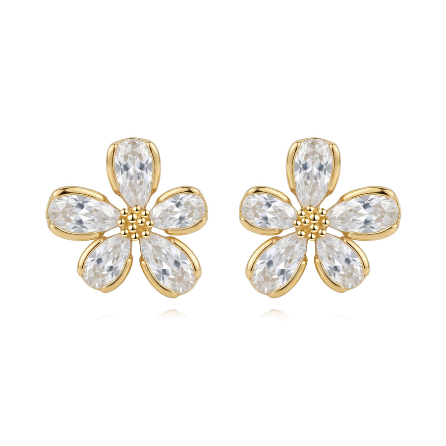 Pear-Cut Crystal Floral Studs, Gilded – crystal earrings