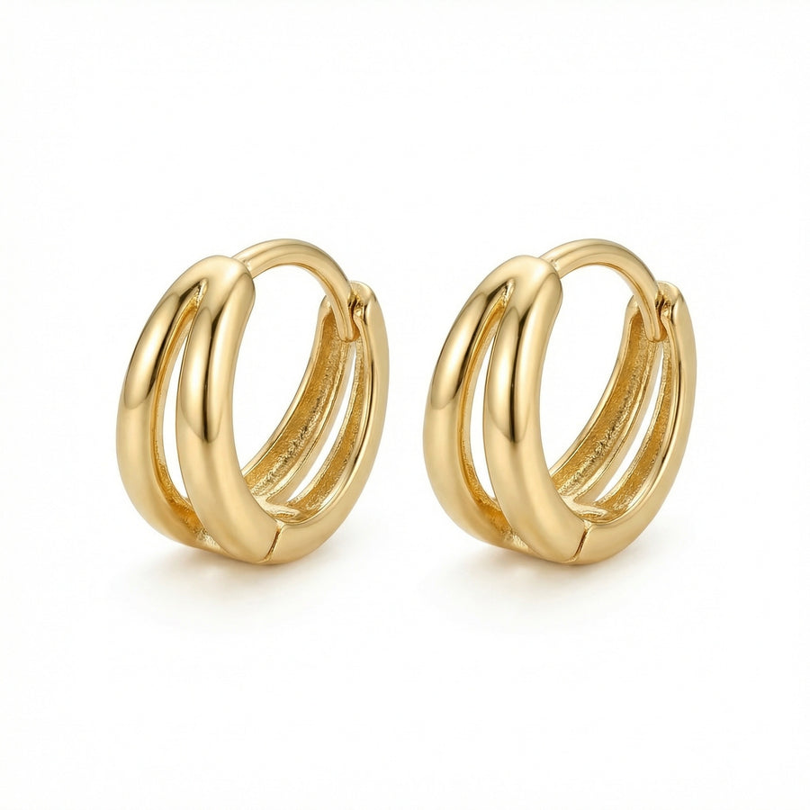 Double-Layer Polished Huggie Hoops – sterling silver earrings