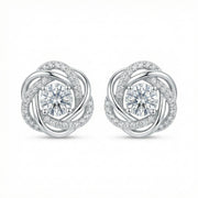 Floral Halo Diamond Stud Earrings – sterling silver earrings, close-up