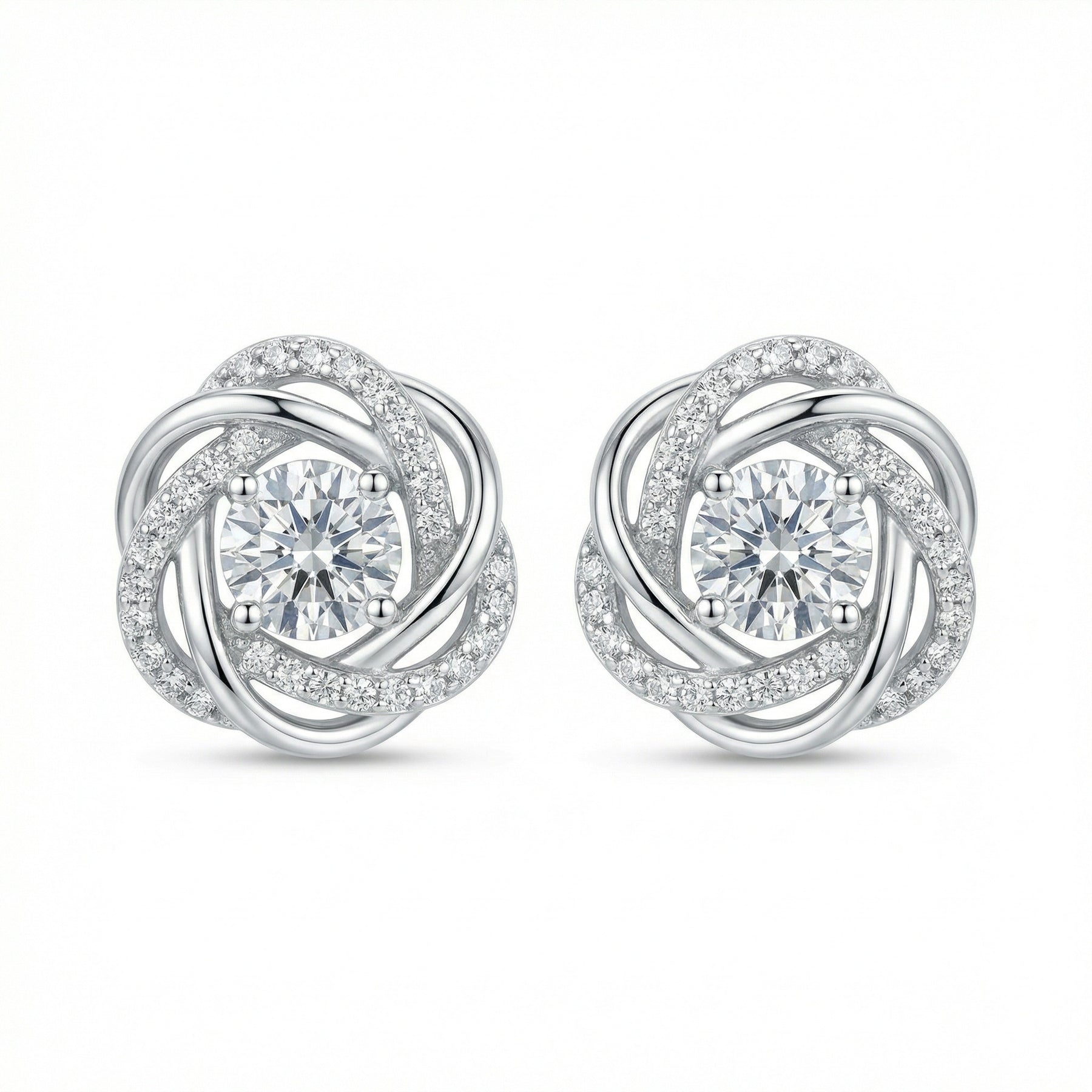 Floral Halo Diamond Stud Earrings – sterling silver earrings, close-up