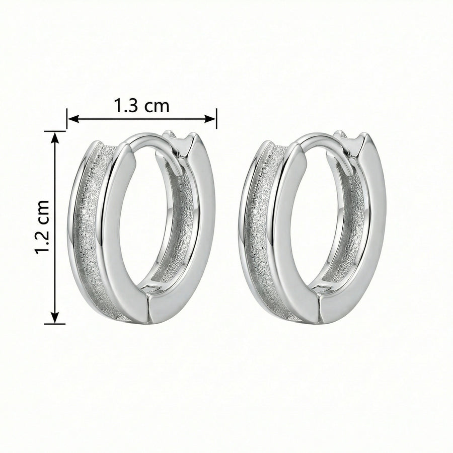 Textured Huggie Hoops, Polished Borders – sterling silver earrings