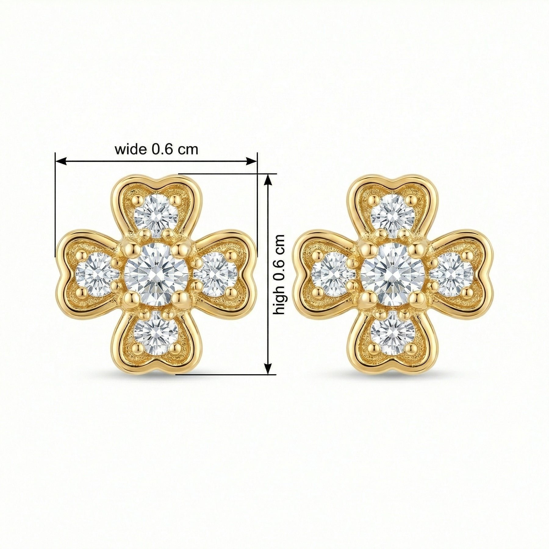 Clover-Shaped Diamond Stud Earrings – sterling silver earrings, close-up