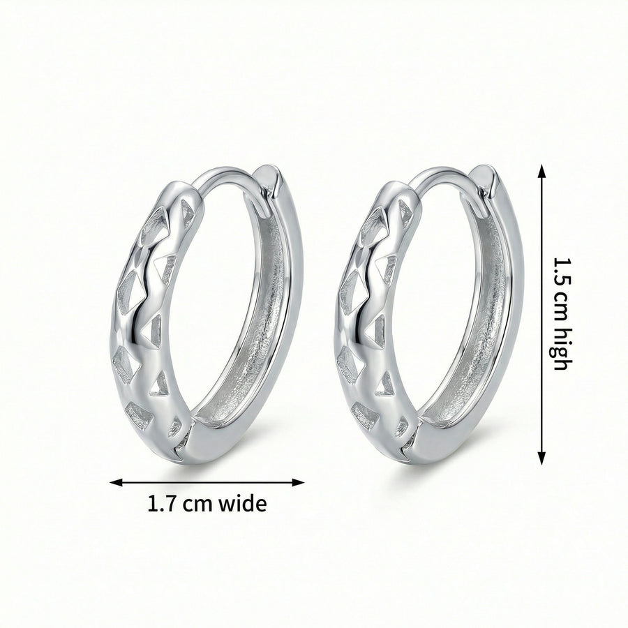 Geometric Cutout Silver Hoop Earrings – sterling silver earrings